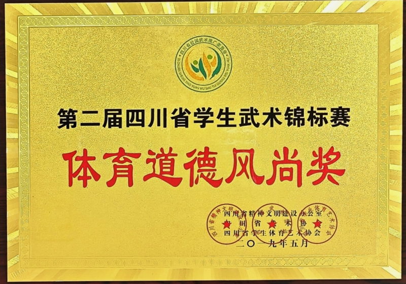 2019年5月第二屆四川省學生武術錦標賽：體育道德風尚獎